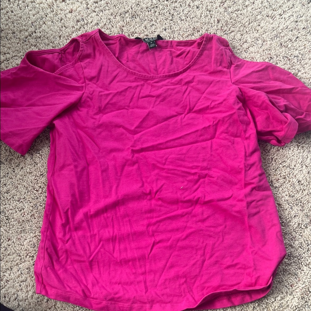 Polo by Ralph Lauren Magenta Cold Shoulder Tee